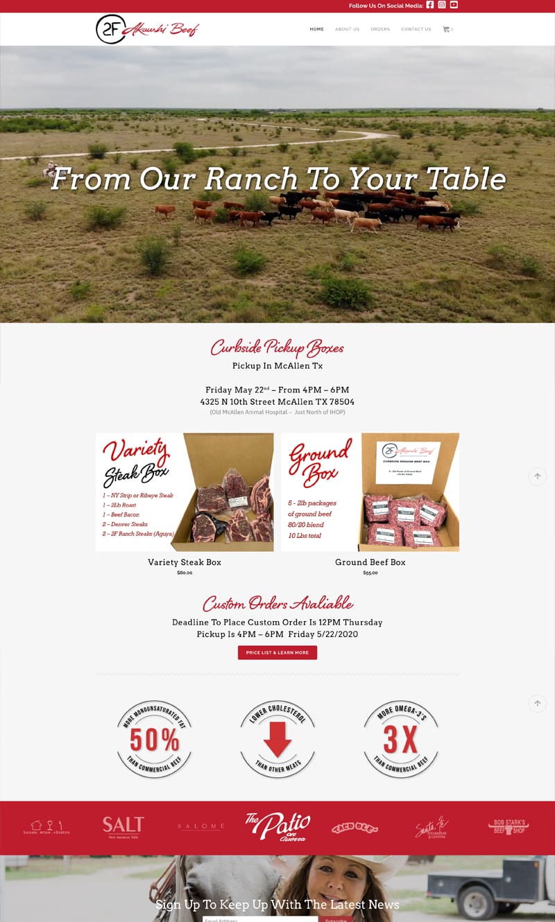 2F Akaushi Beef - McAllen E-Commerce Website Design, Texas Web Application Development