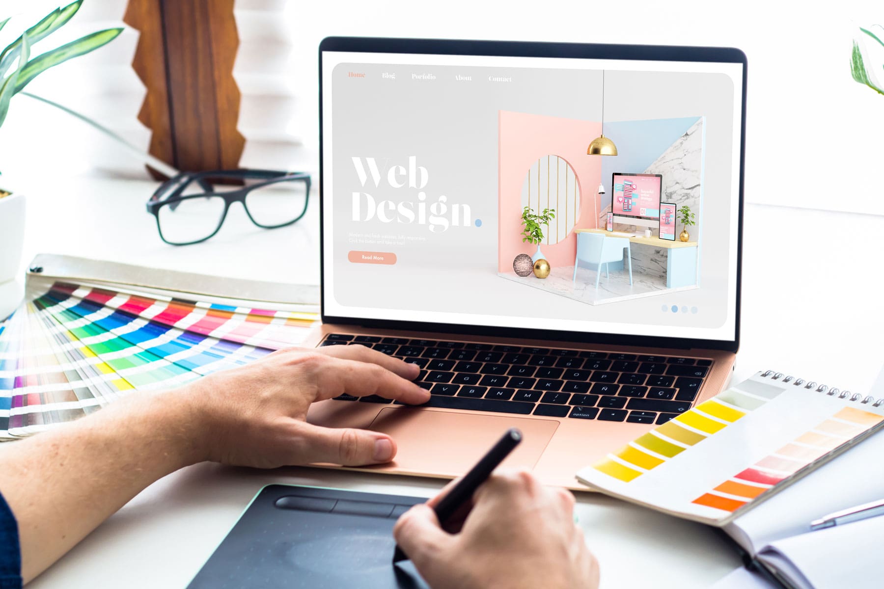 McAllen Web design desktop with laptop and tools